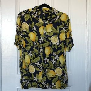 H&M Lemon Print Shortsleeve Button Up - Navy (Med)